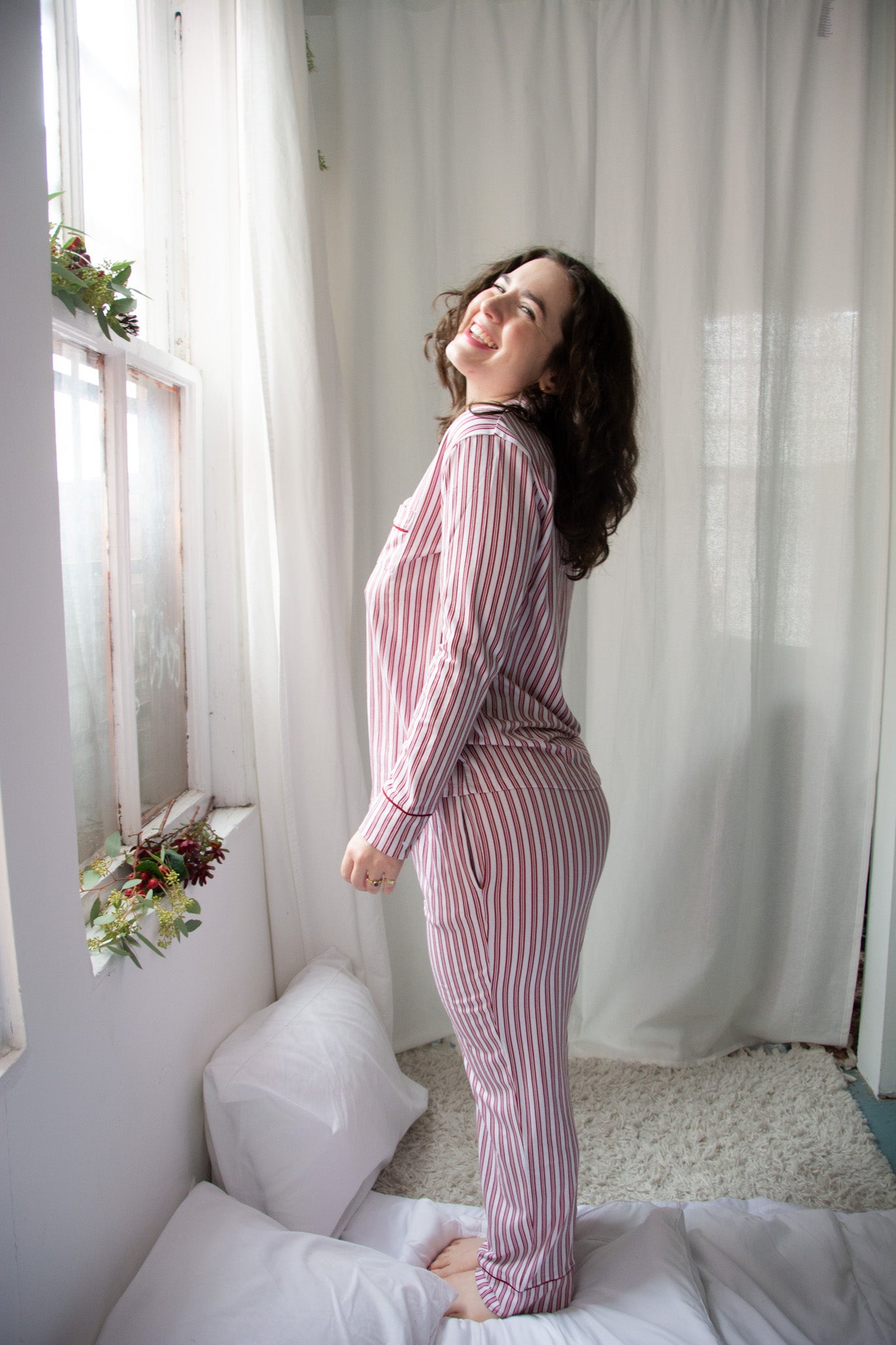 The Cat's Pajamas Holiday Stripe Pima Knit Long Sleeved Pajama