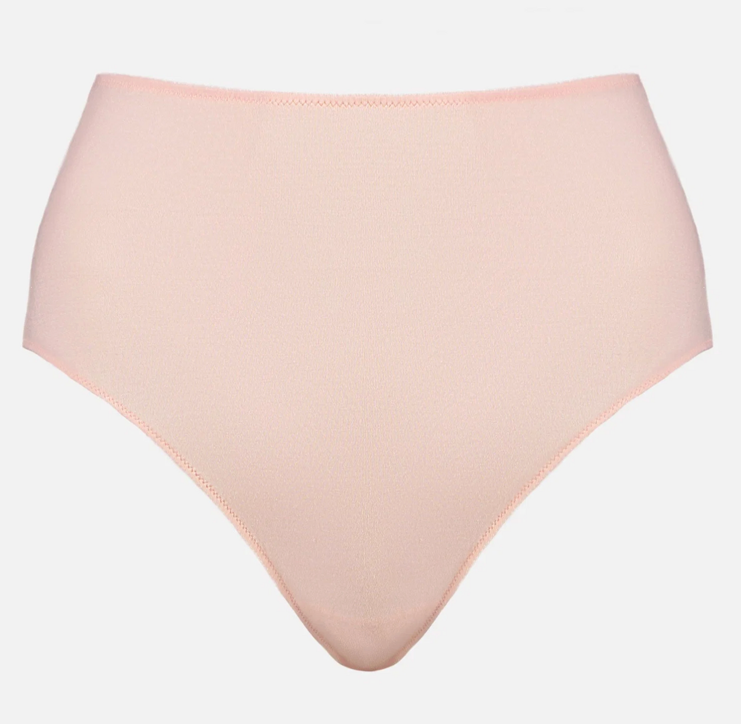 A high-waisted, seamless underwear brief in a soft, pale peach-pink color, shown flat against a light gray background.