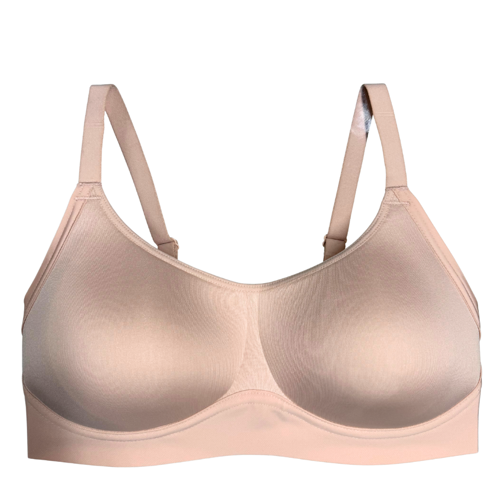 rose-beige bra on white background