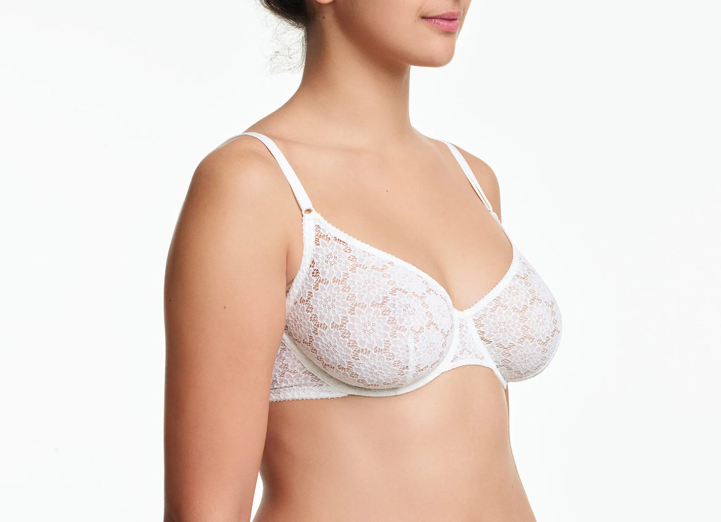 white bra on model from side