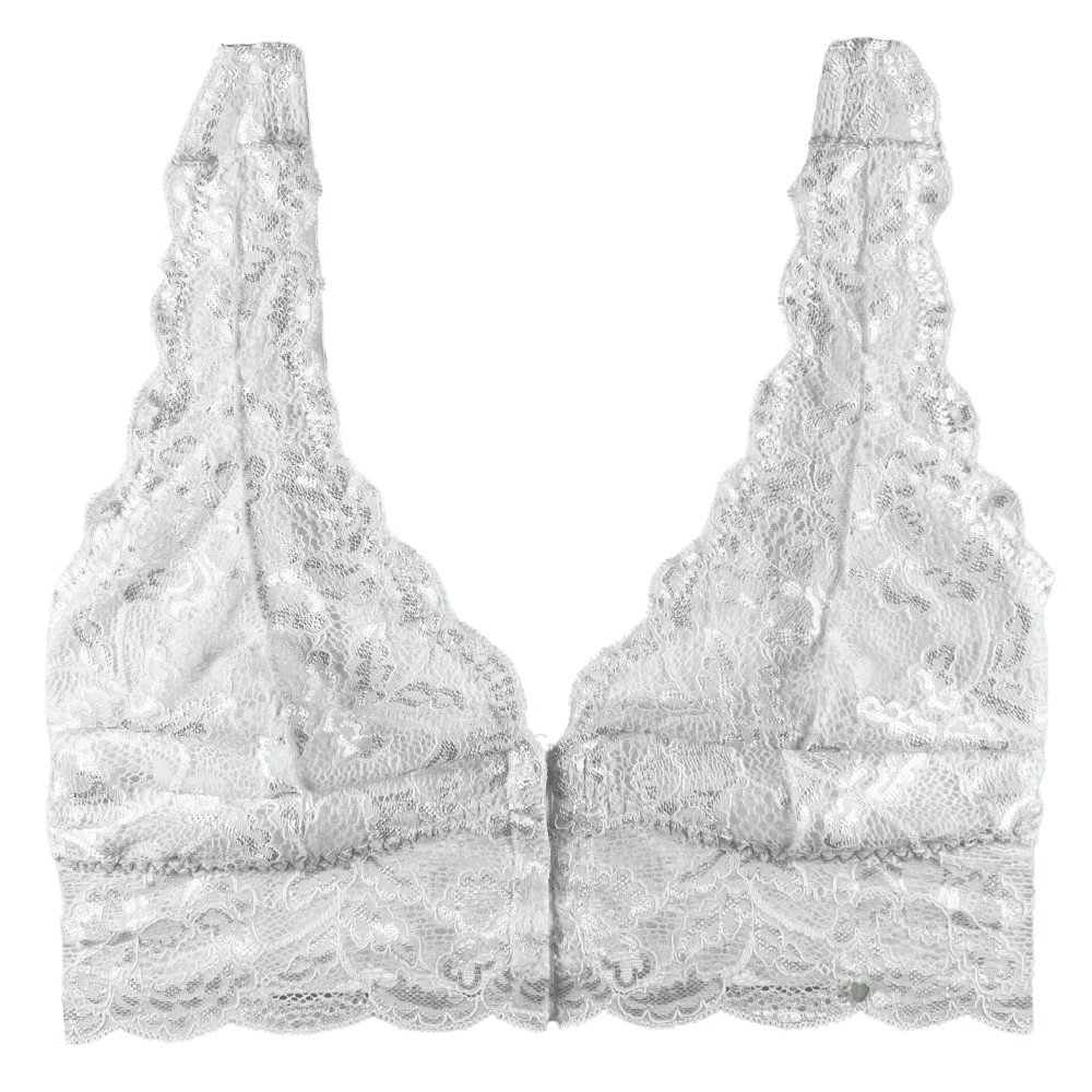 Clo intimo fortuna curvas front closure bralette in white, close-up on white background.