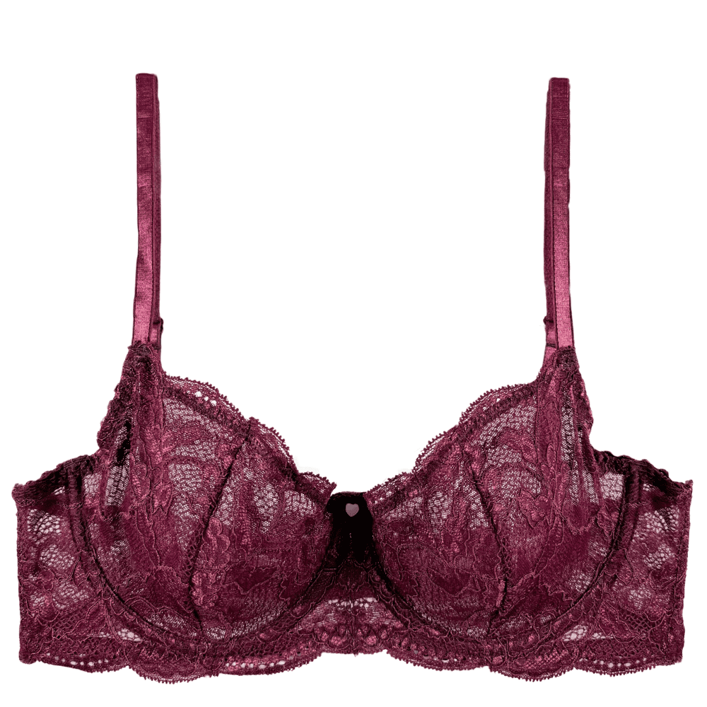 Clo intimo fortuna demi underwire bra in crushed berry, close-up on white background.