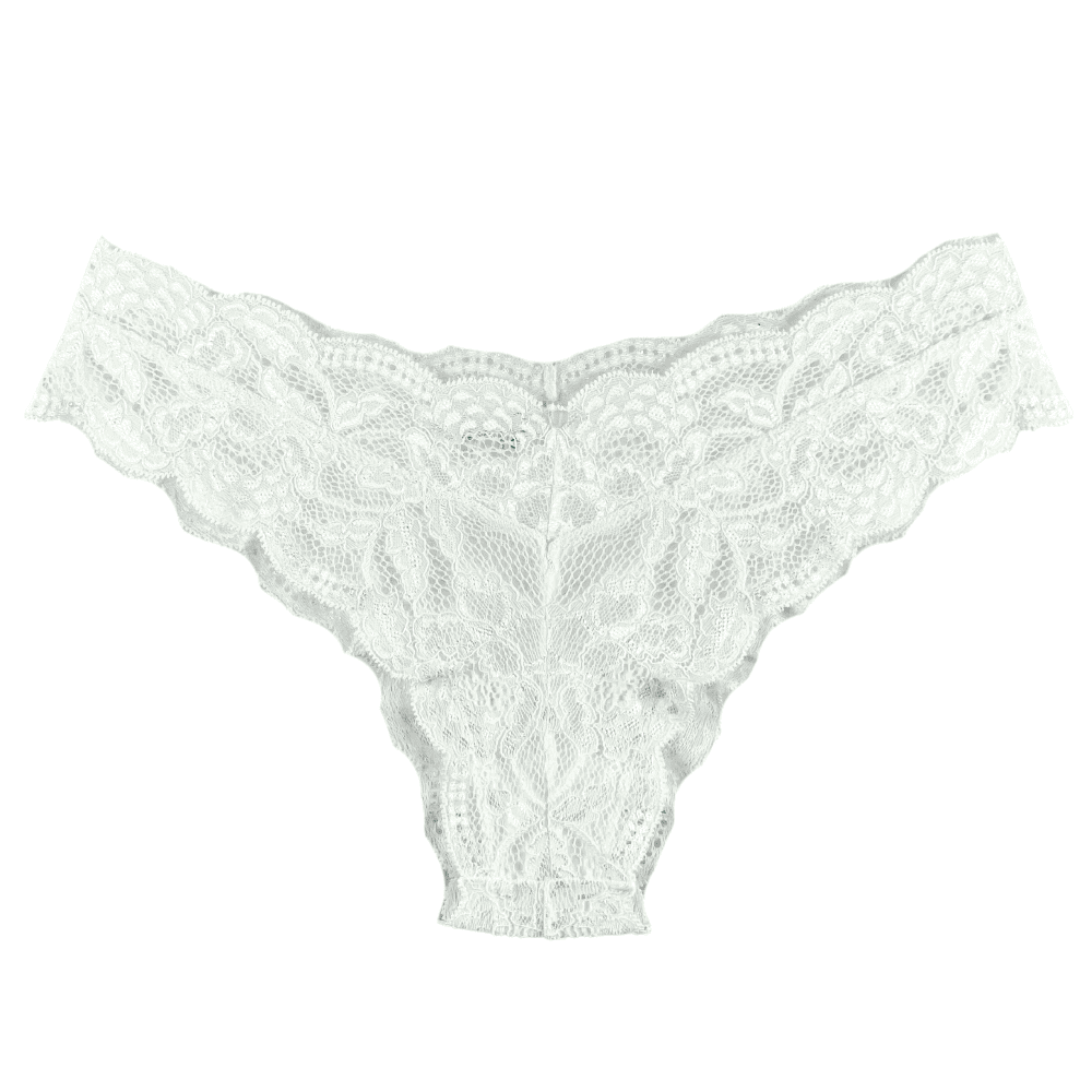 Clo intimo fortuna lace cheeky hipster in white, close-up on white background.