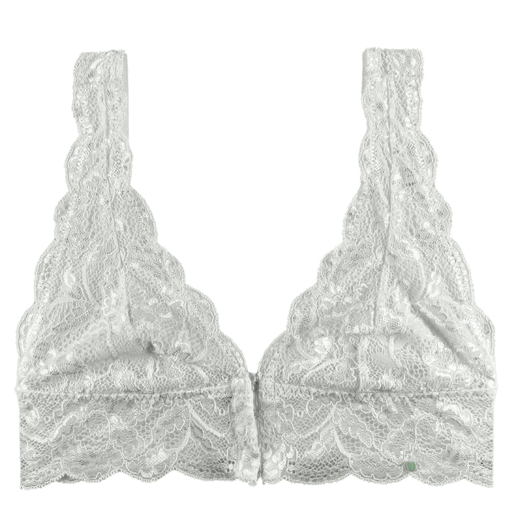 Clo intimo fortuna lace front closure bralet in white, close-up on white background.