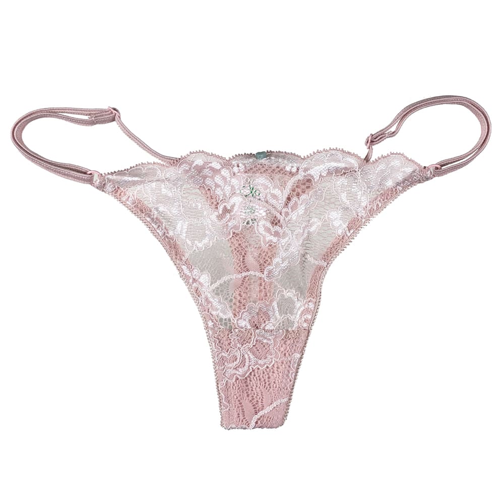 Clo intimo fortuna string thong in rosa cuarzo, close-up on white background.