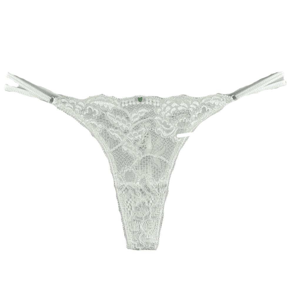 Clo intimo fortuna string thong in white, close-up on white background.