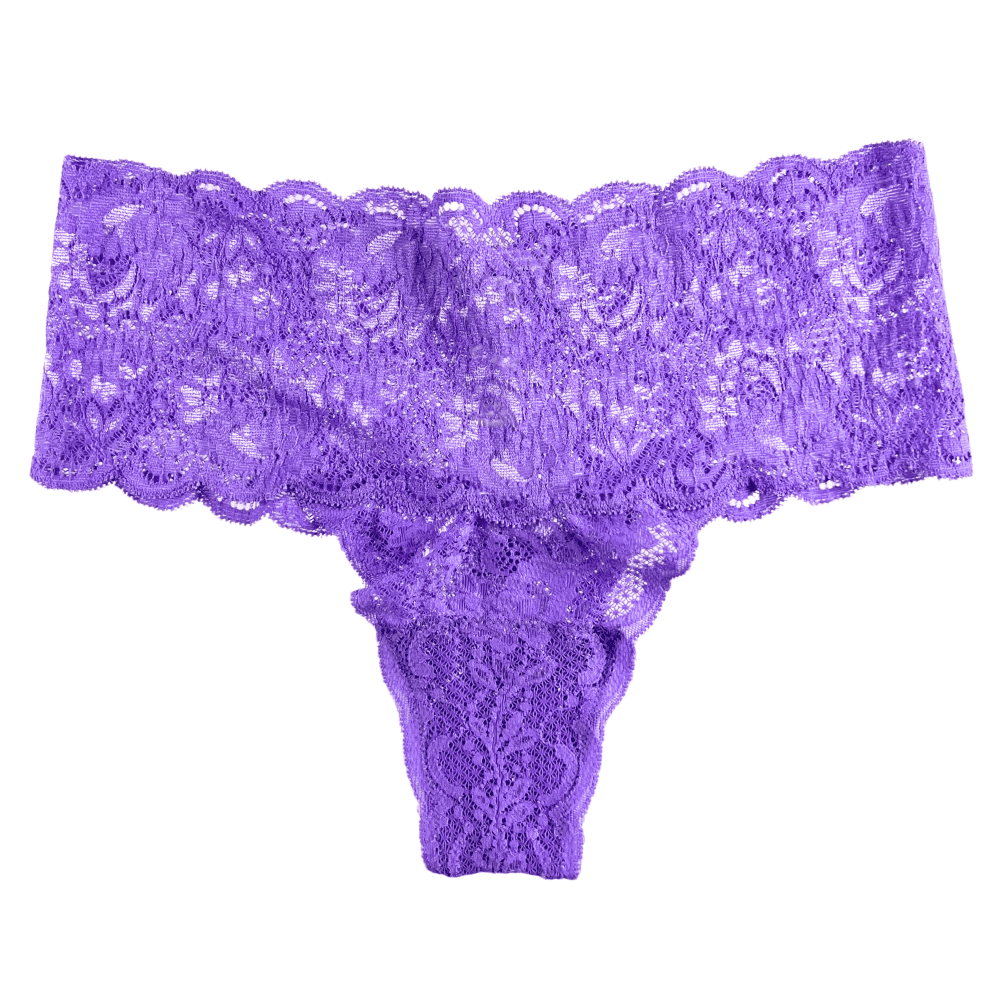 Purple lace thong on a white background