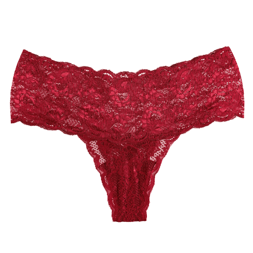 Red lace thong on a white background