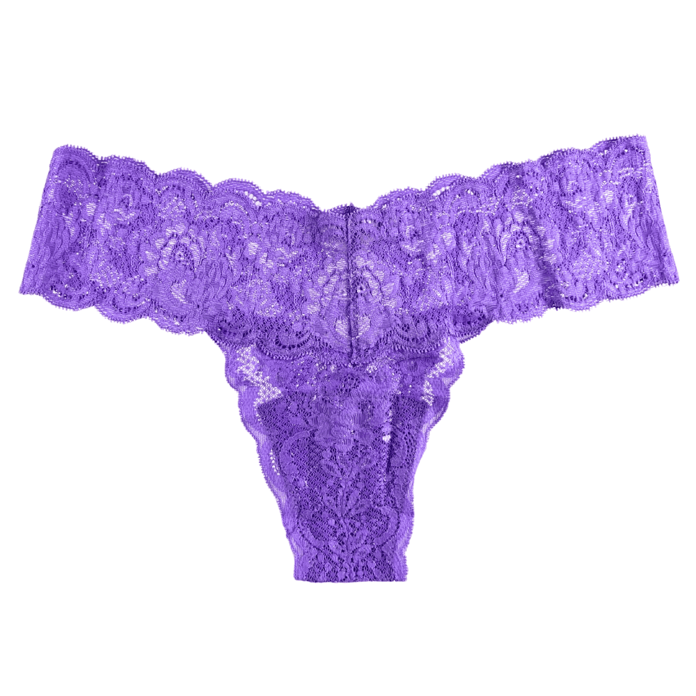 Purple lace thong on a white background