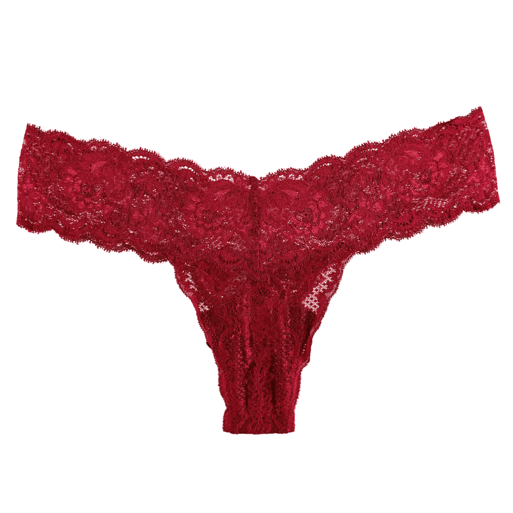 Red lace thong on a white background