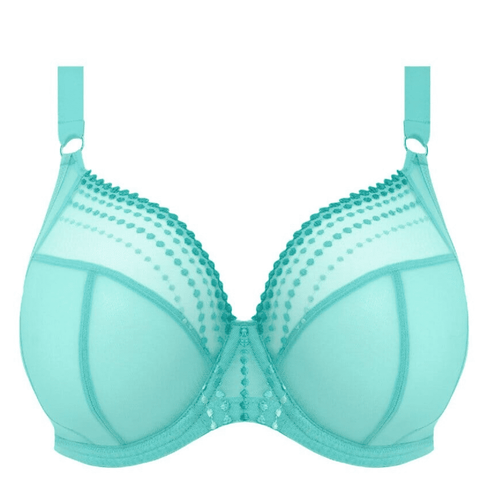 Elomi matilda plunge bra in jade, white background, close-up.