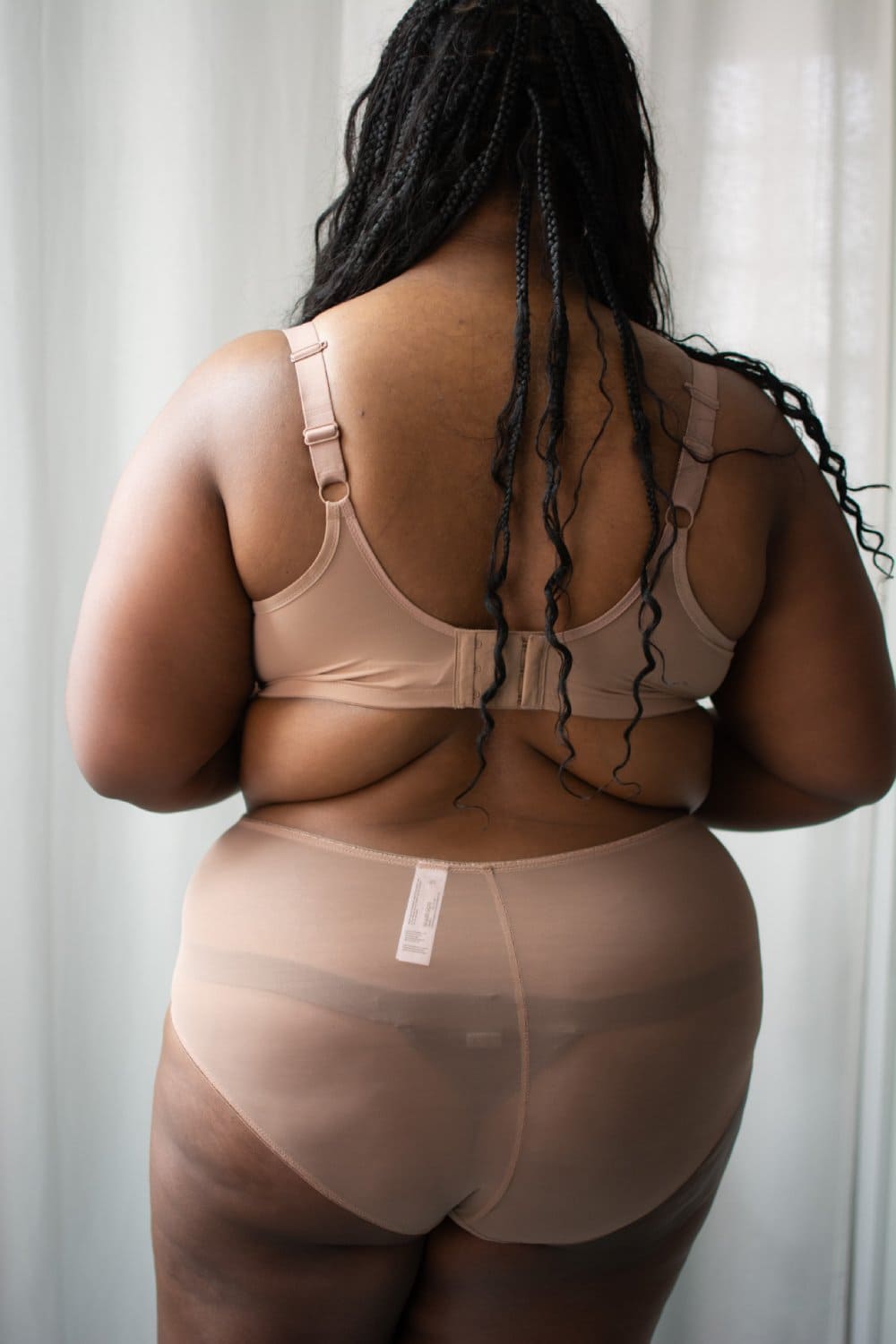 Elomi matilda plunge bra in praline, back view on a model, close-up.
