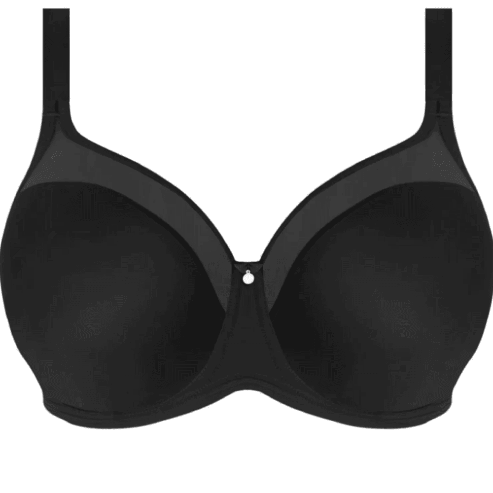 Elomi Smooth Molded Bra in black on a white background, close-up.
