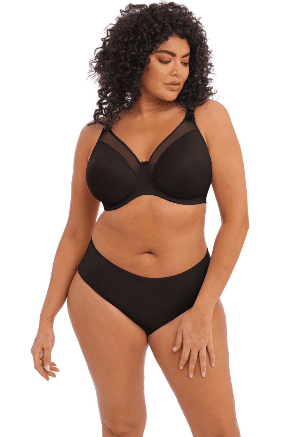 Elomi Smooth Molded Bra in black on a model front view.