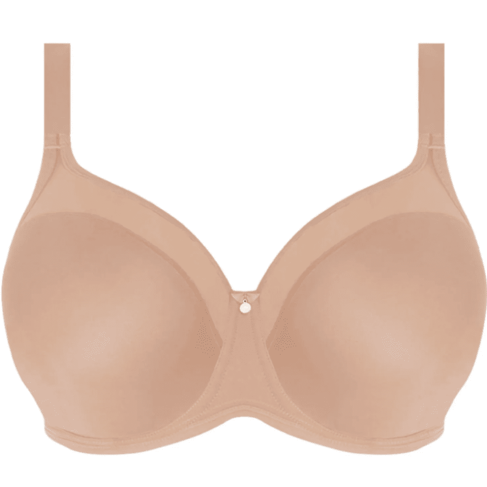 Elomi smooth molded bra in sahara on a white background, close-up.