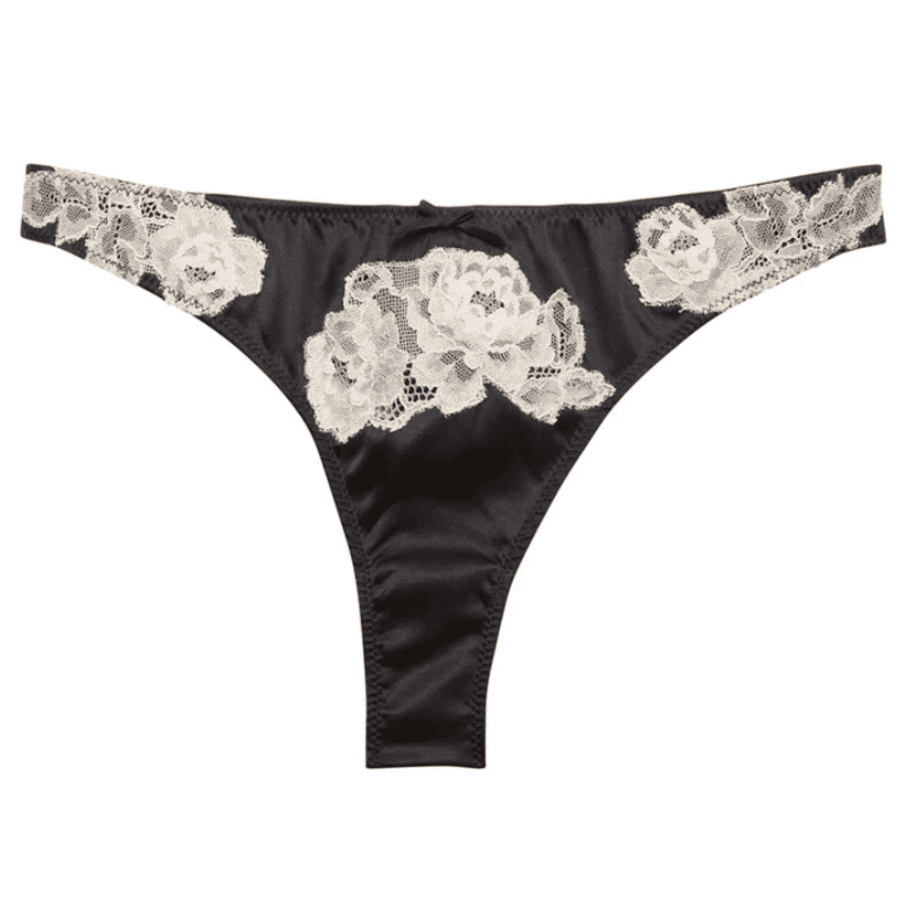 Fleur du mal juliet lace thong in black and white, close-up on white background.
