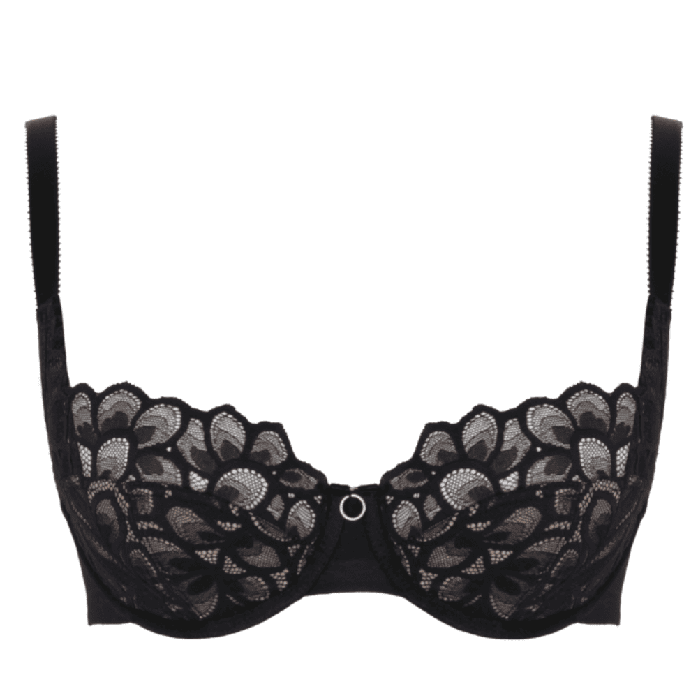 Panache allure demi balcony bra in black, close-up on white background.