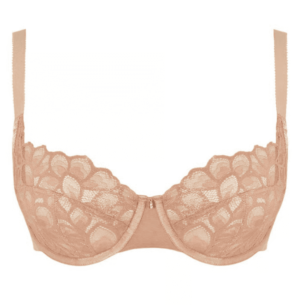 Panache allure demi balcony bra in champagne gold, close-up on white background.