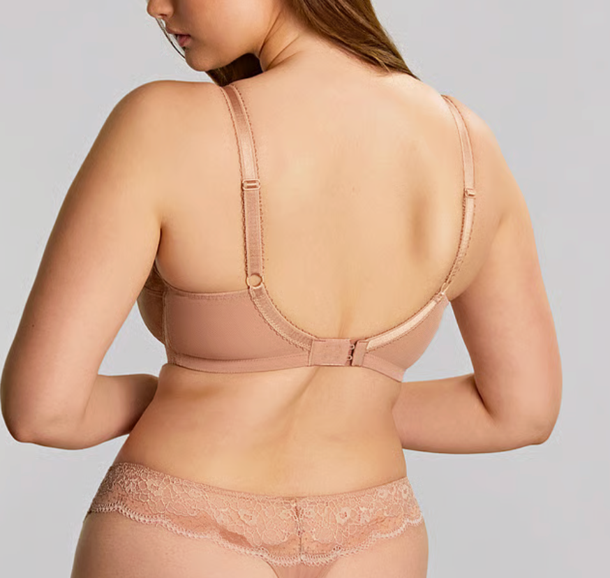 woman with beige bra on white