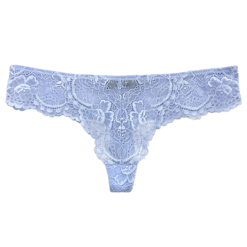 Light blue lace thong on a white background