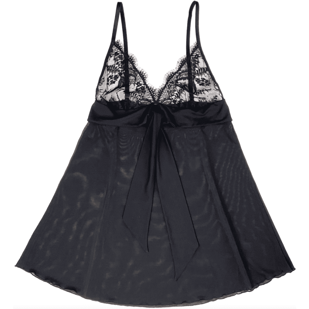 Samantha chang illusion babydoll in black, close-up on white background.