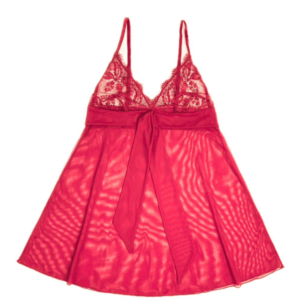 Samantha chang illusion babydoll in flame, close-up on white background.