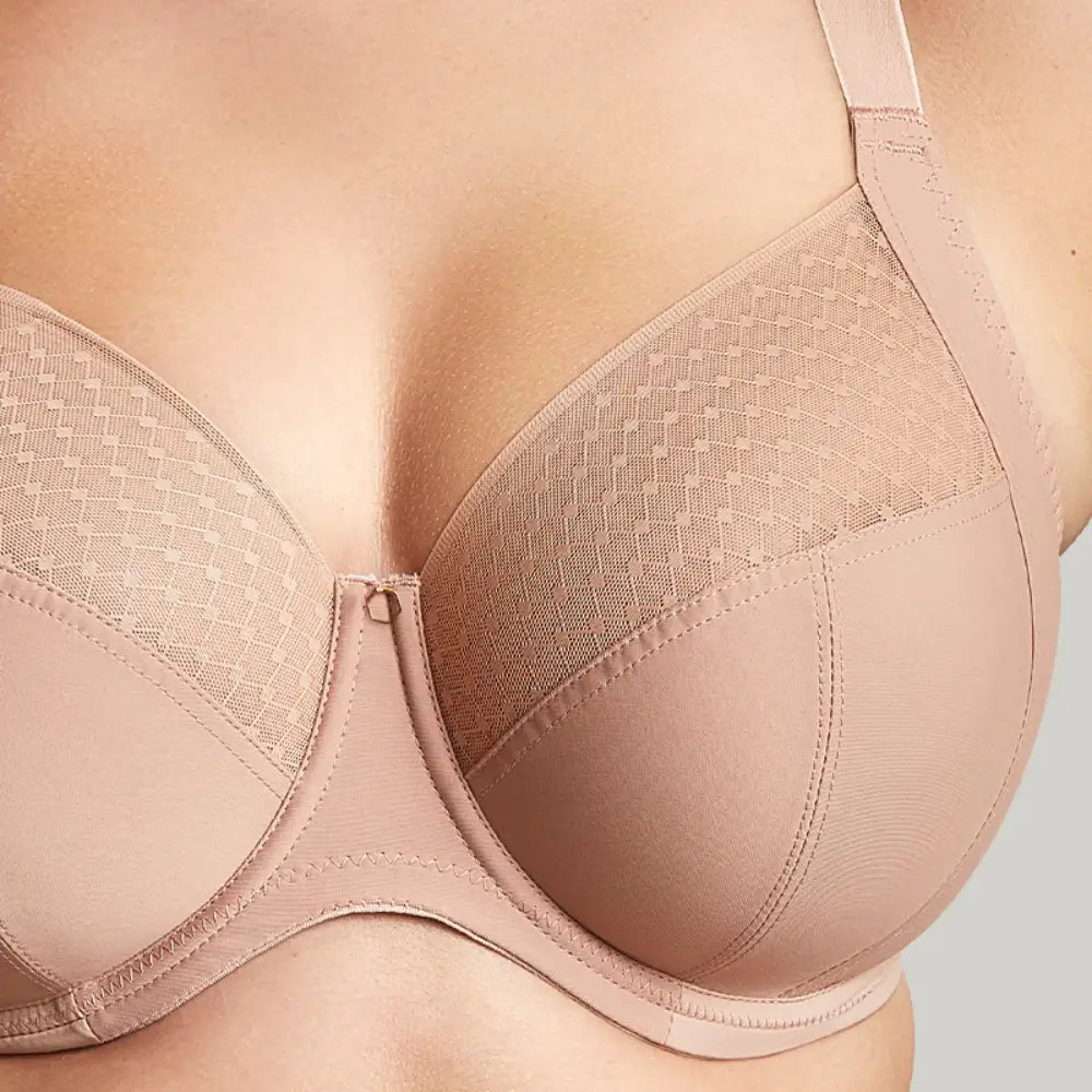 Sculptresse bliss full cup bra in hazel, front view on a model, close-up