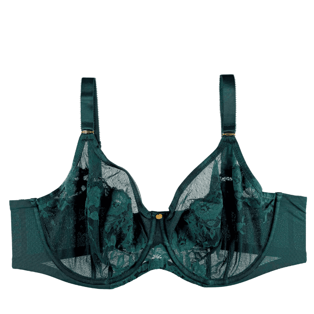 Sculptresse josephine full cup bra in forest green, close-up on white background.