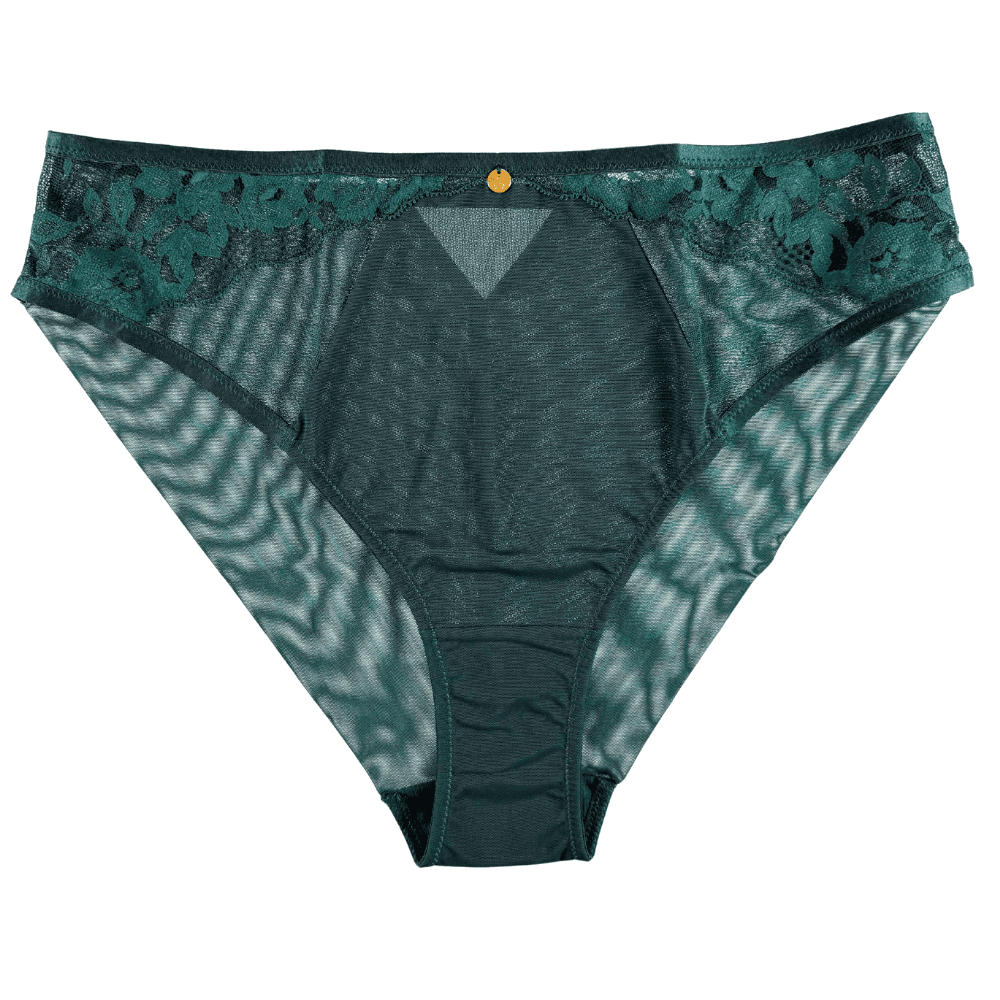 Sculptresse josephine high leg brief in forest green, close-up on white background.