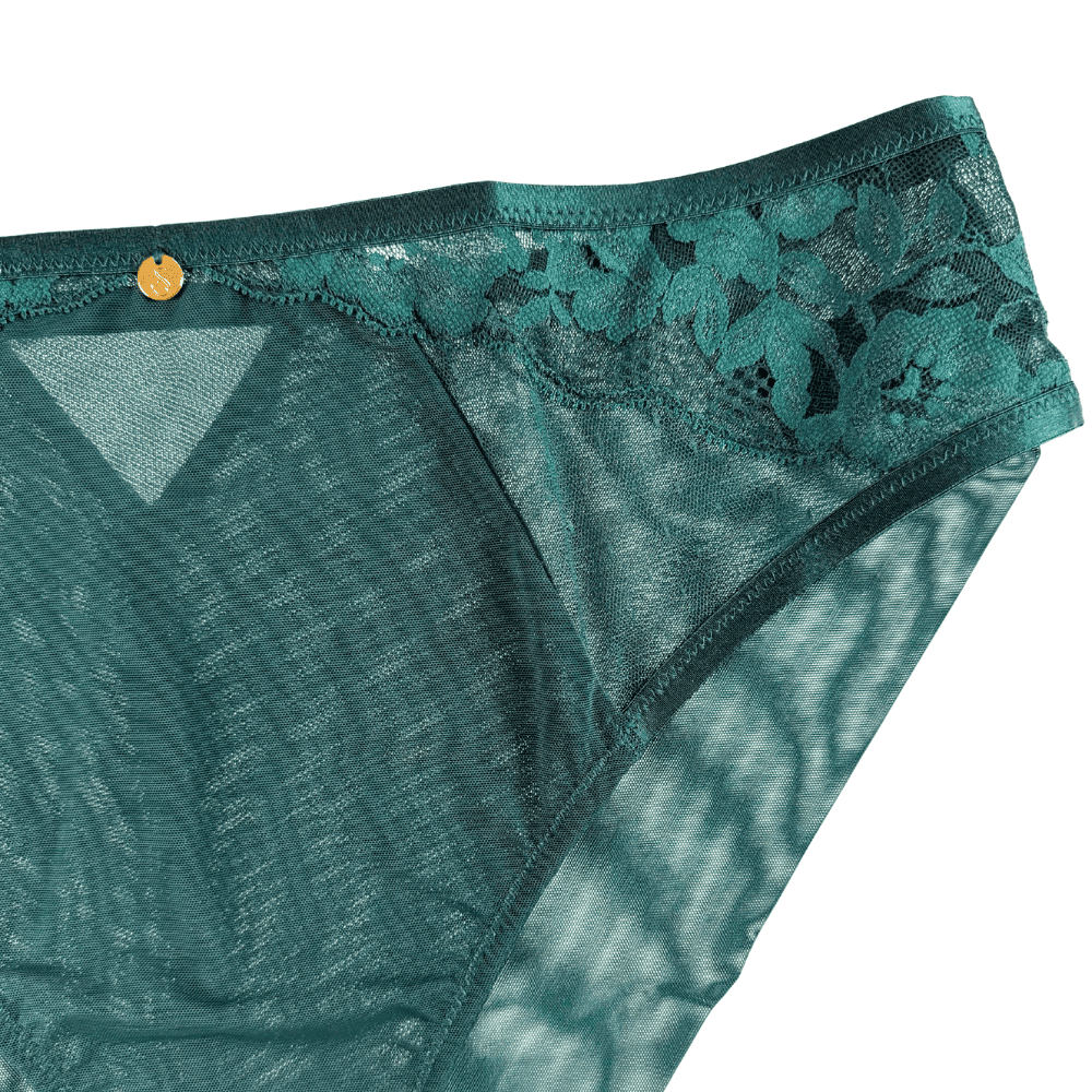 Sculptresse josephine high leg brief in forest green, detailed close-up on white background.