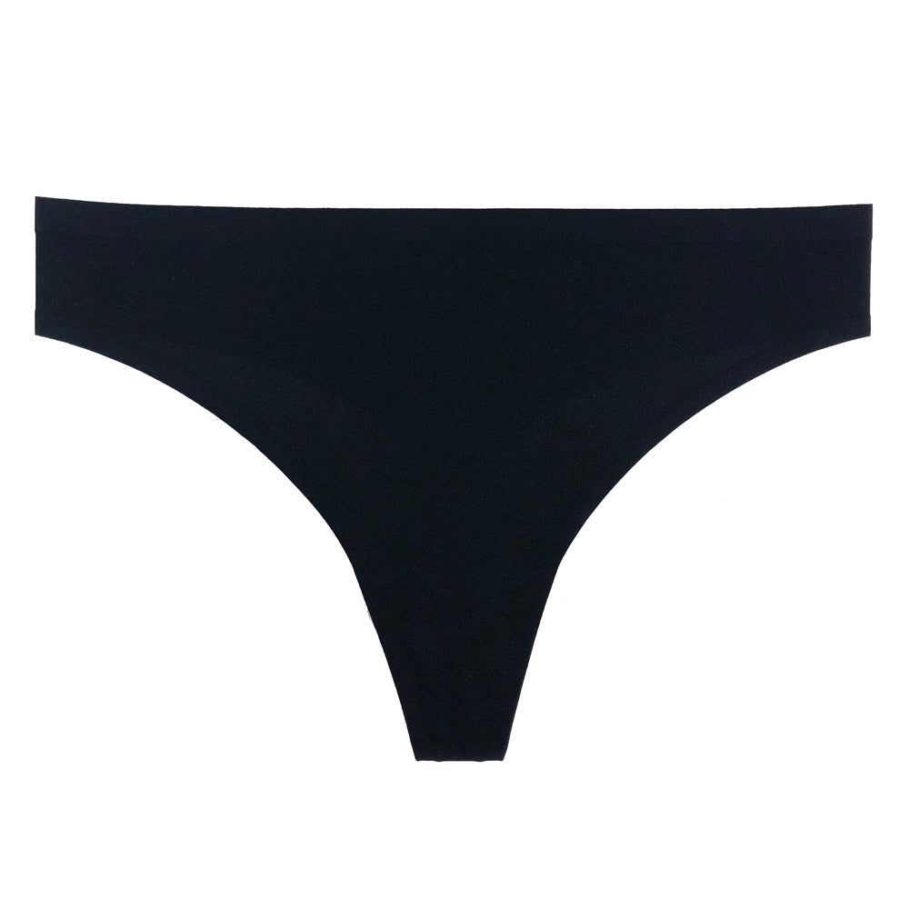 A black Chantelle Soft Stretch Thong with laser-cut edges and a low to mid rise fit.