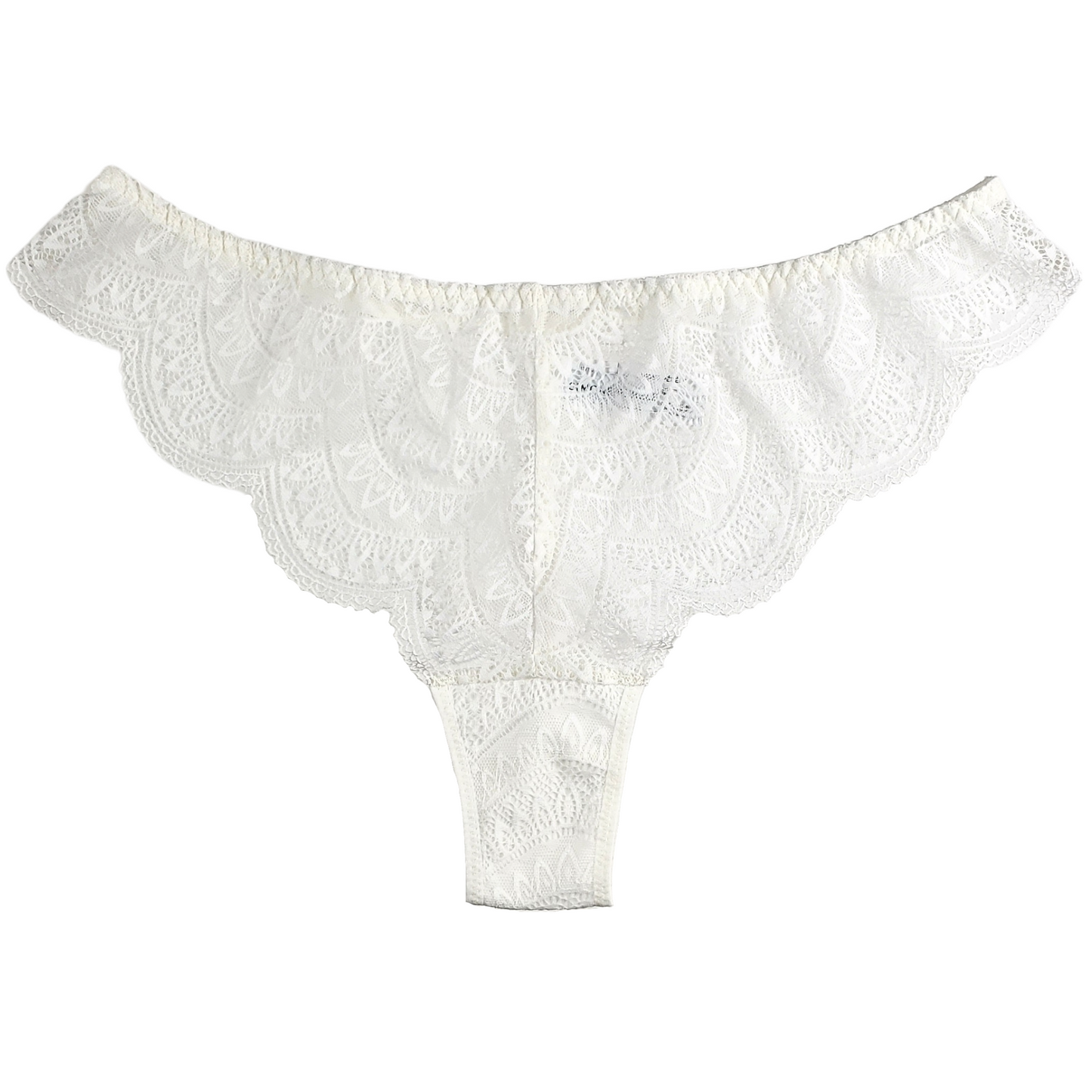 White lace underwear against a white background.